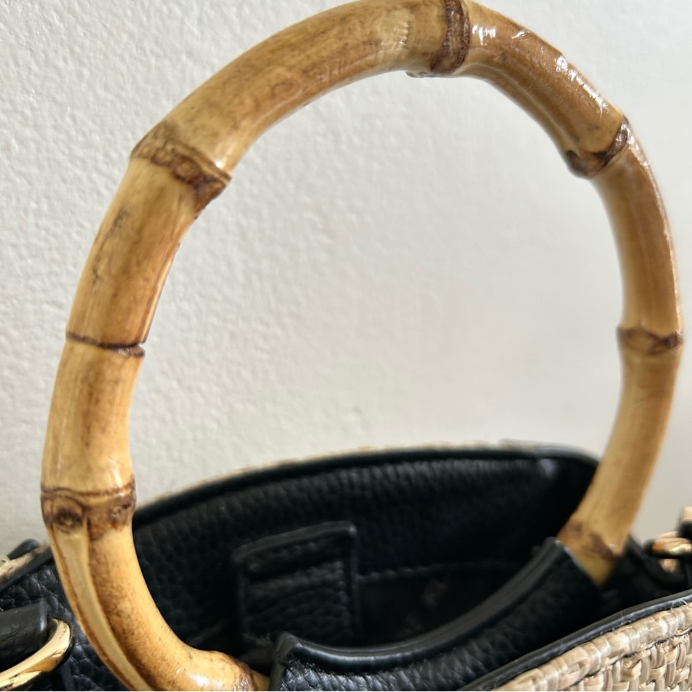 Anne Klein Black and Tan Woven Handle Bag - Picture 3 of 13